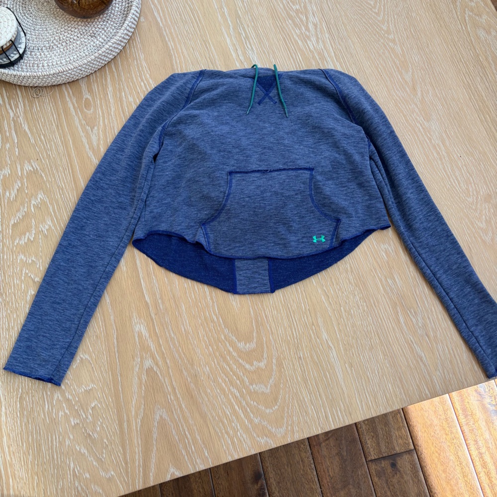 Under Armour Cropped Heathered Blue Hoodie with Teal Accents